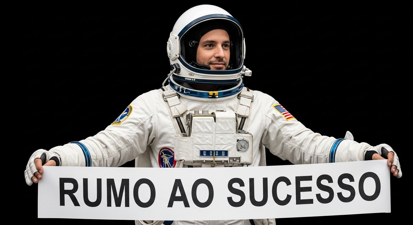 Banner panorâmico de um astronauta flutuando no espaço com a Terra ao fundo